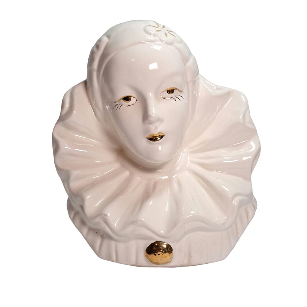 Pierrot Clown Vintage Jean Harlow Ceramic Figurine Home Decor Art Deco Style 9"